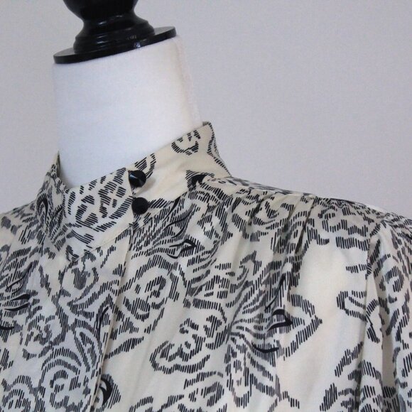 Vintage YVES VENET cream black silky blouse with high neck abstract flor… - Picture 7 of 9